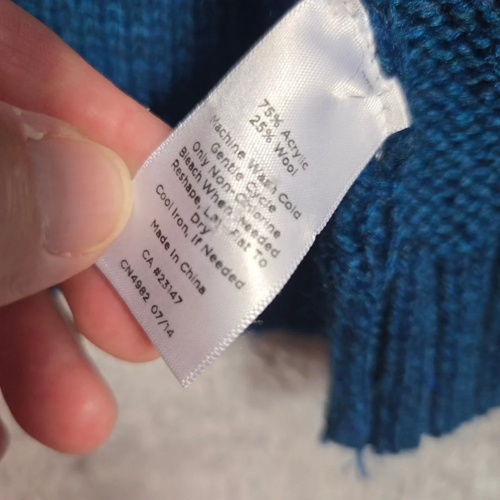 Talbots Petites Teal Blue Cable Knit Open Front Cardigan Sweater Wool Blend SP